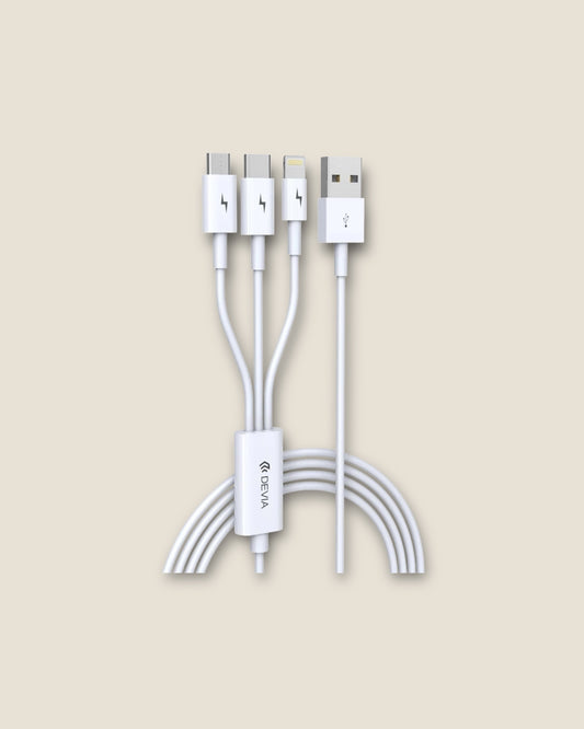 Devia - 1.2m (2.4A) USB to Lightning, Type C & MicroUSB Cable - White